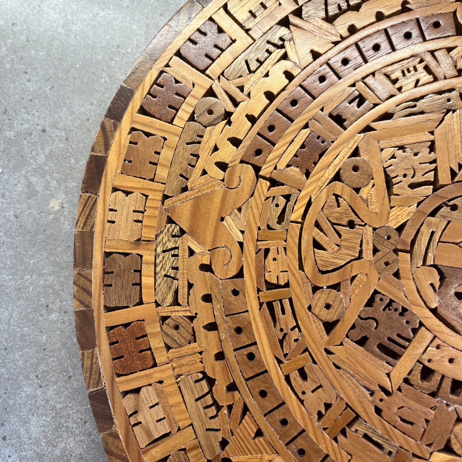 Vintage Aztec Mayan Calendar Mexico Inlaid Wall Hanging 13” Solid Wood