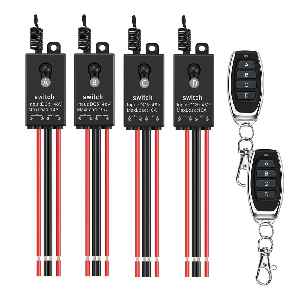 12v Remote Control Switch,4 Way Mini Wireless Switch,DC 12V/24V/48V/10A Relay...