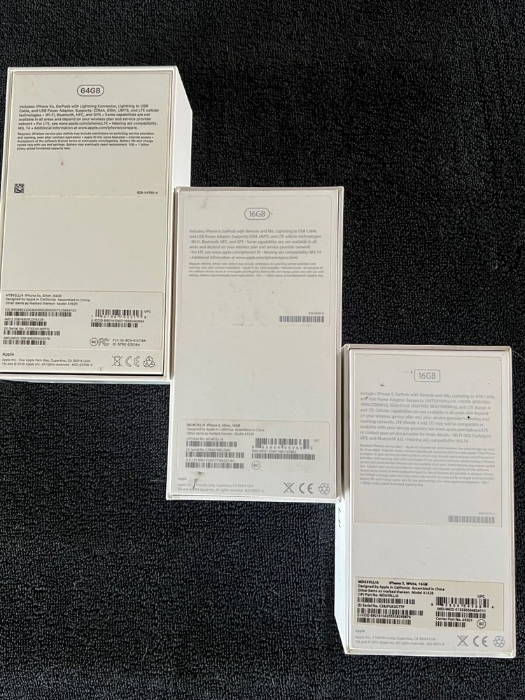 3 Empty Original iPhone Boxes ~ 5 , 6, & XS