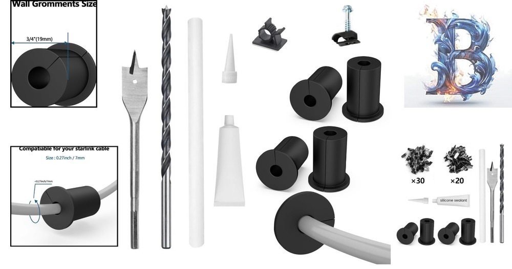 Complete Starlink Cable Pass-Through Kit: 4PCS Grommets & Routing Tools Included