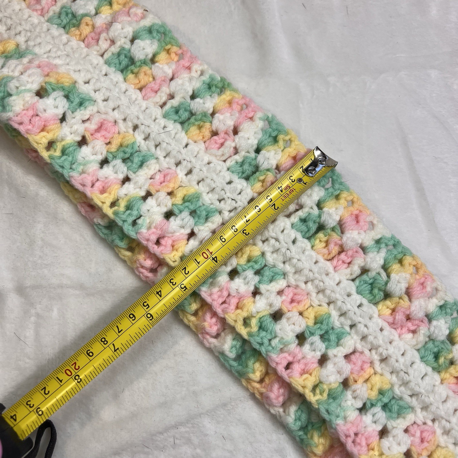 Vintage Crochet Pink Green Girls Scarf Winter 52” x 5”