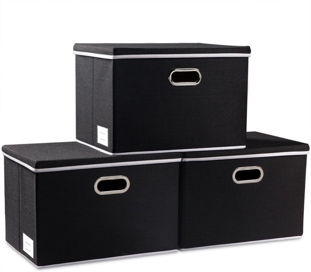 Large Foldable Storage Boxes W/ Lids [3-Pack] Fabric Collapsible Storage Bins