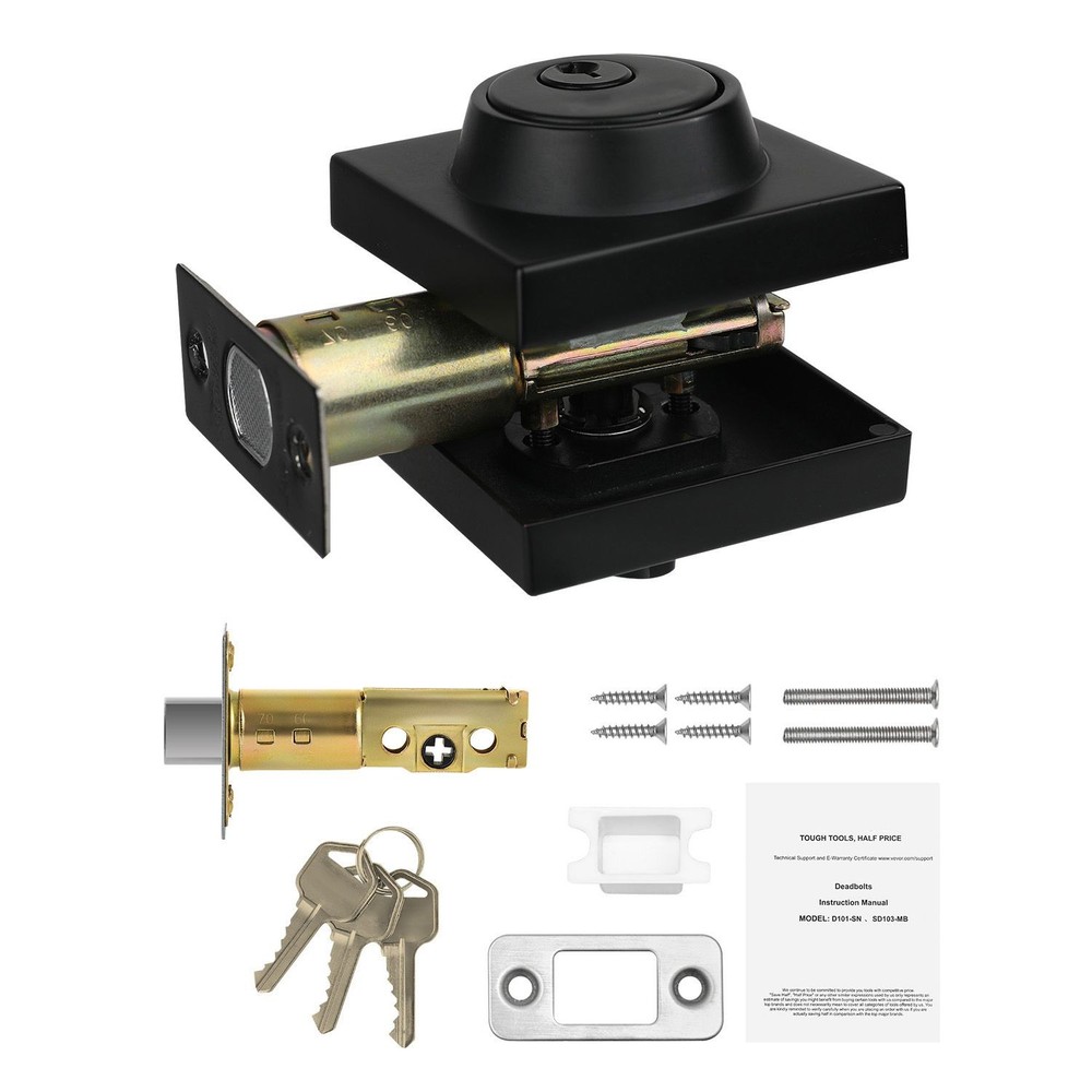 Deadbolt Lock, Square Single Cylinder Dead Bolt, Keyed 1 Side, Fits Std. Size