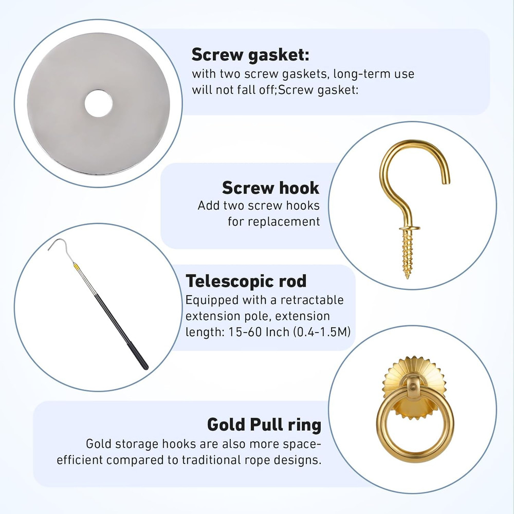 Attic Ladder Pull System Kit with 60" Extension Pole and Copper Hook