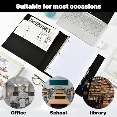 Vintage Hardback 3 Ring Binder 1 Inch, Professional Leather Binder 3 Black