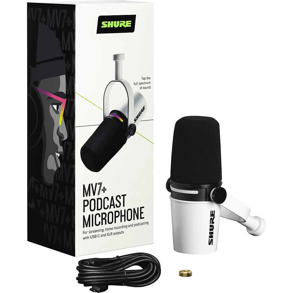 Shure MV7+ Podcast Microphone White