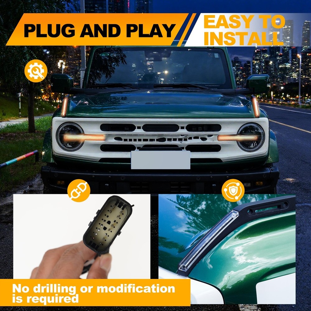 Sequential LED Hood Handle Trail Sight Lights Compatible with Ford Bronco 202...
