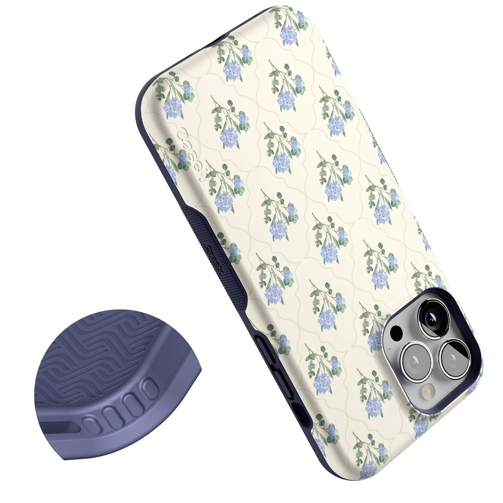 Casely iPhone 13 Pro Case | Vintage Garden | Blue Hydrangea | Bold Protective De
