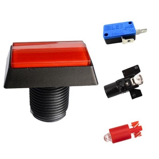 Red 30*50mm Arcade Square Rectangle Buttons LED Push Illumilated w/ Microswitch/