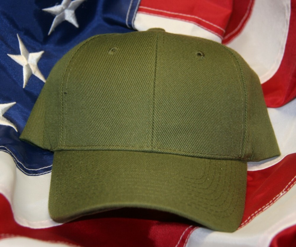 VIP BLANK HAT OD GREEN COLOR ADJUSTABLE POLYESTER ONE SIZE FITS ALL MADE IN US