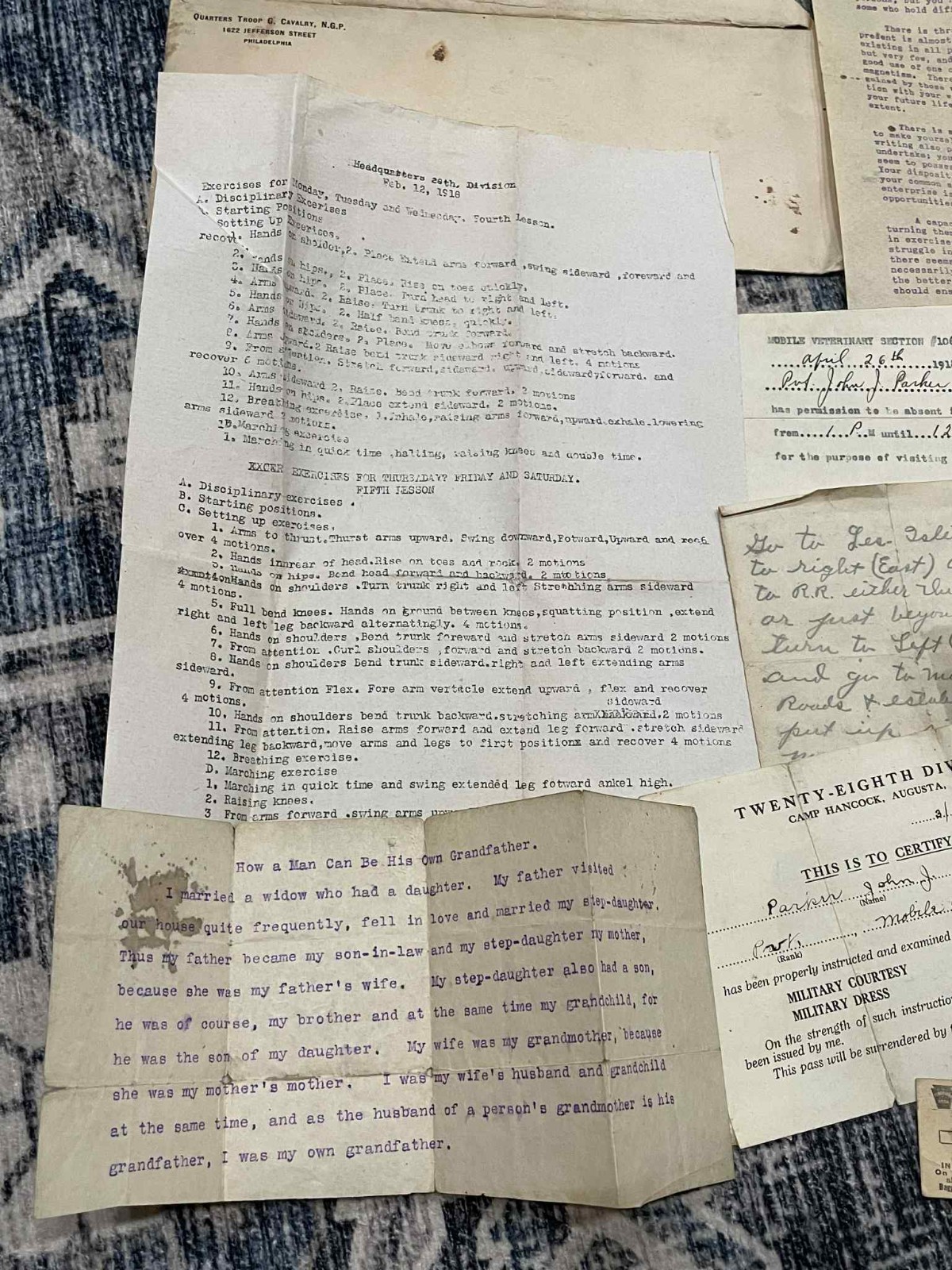 WW1 WWI Military US Army AEF 28th Divison Cavalry Veterinarian Soldier Grouping