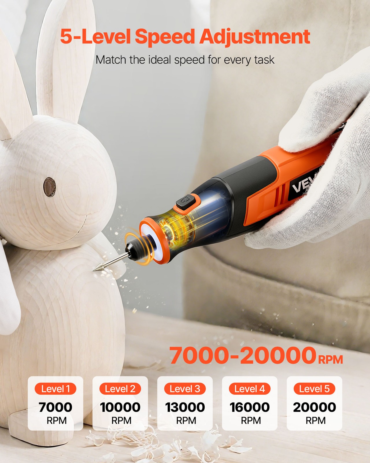 VEVOR 73-Piece Cordless Rotary Tool Kit DC4V 5 Adjustable Speeds 7000-20000 RPM