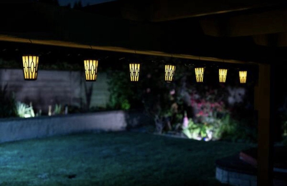 Patio Lights 7-Light Black LED Carousel String Lanterns New