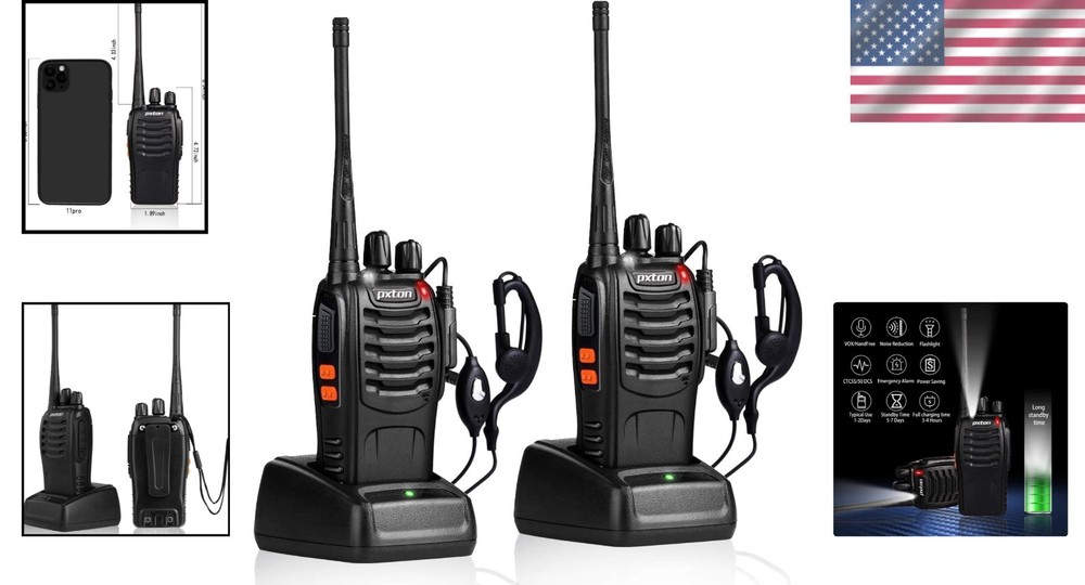 Rechargeable Walkie Talkies with Earpieces (2 Pack)