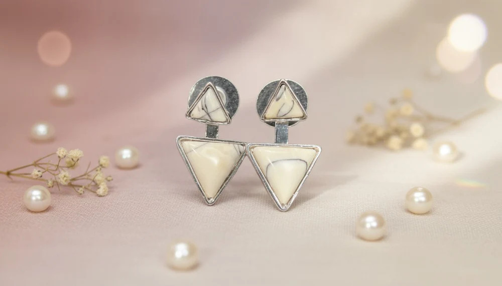 White Marble Prism Drop Earrings