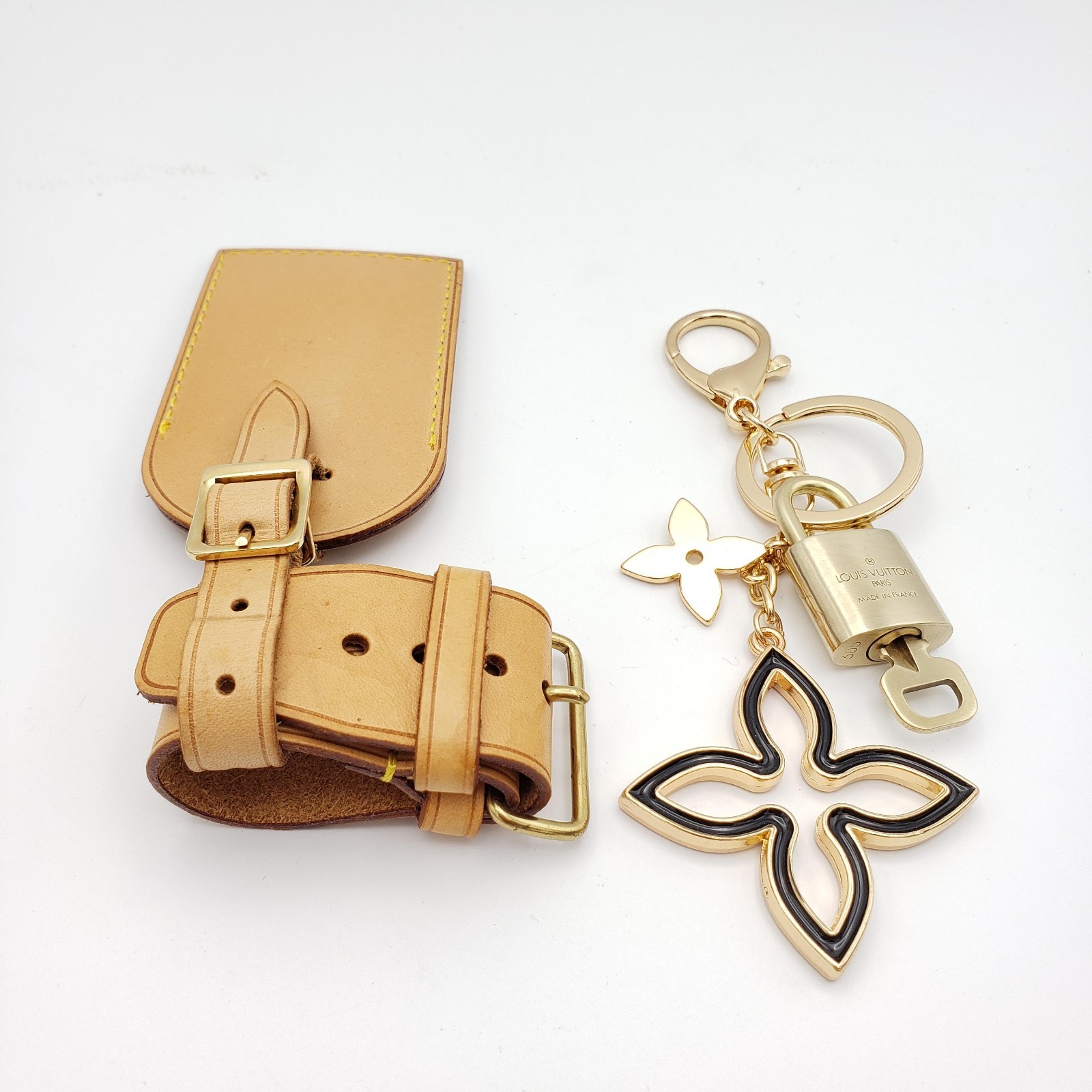Authentic Louis Vuitton Luggage Nametag and Gold Padlock with Unbranded Keycharm