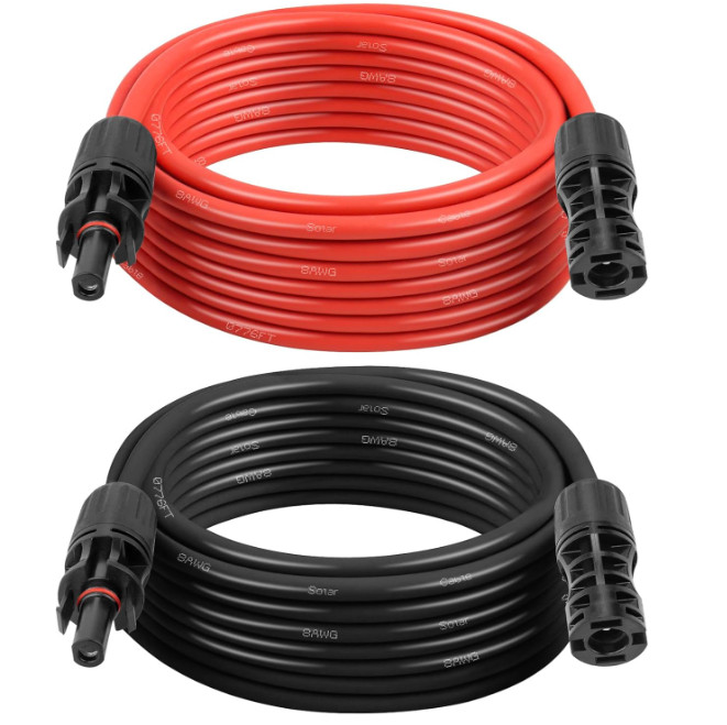 Cable solar de extensión de 20 pies con conductor 8AWG y conectores macho y hemb