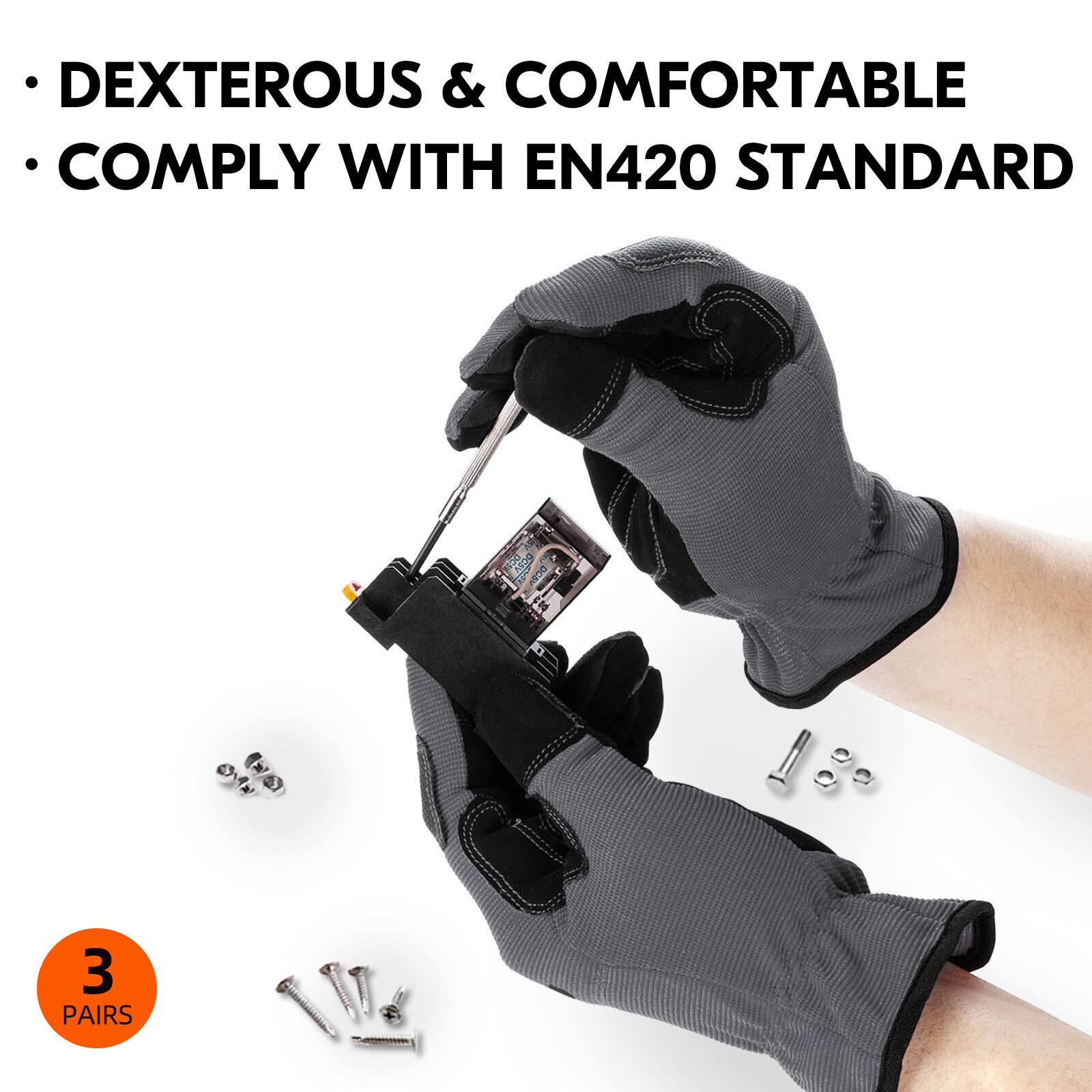 Vgo 1/3Pairs Flex Grip Leather Work Gloves, Light duty Mechanic Gloves (NB7581)