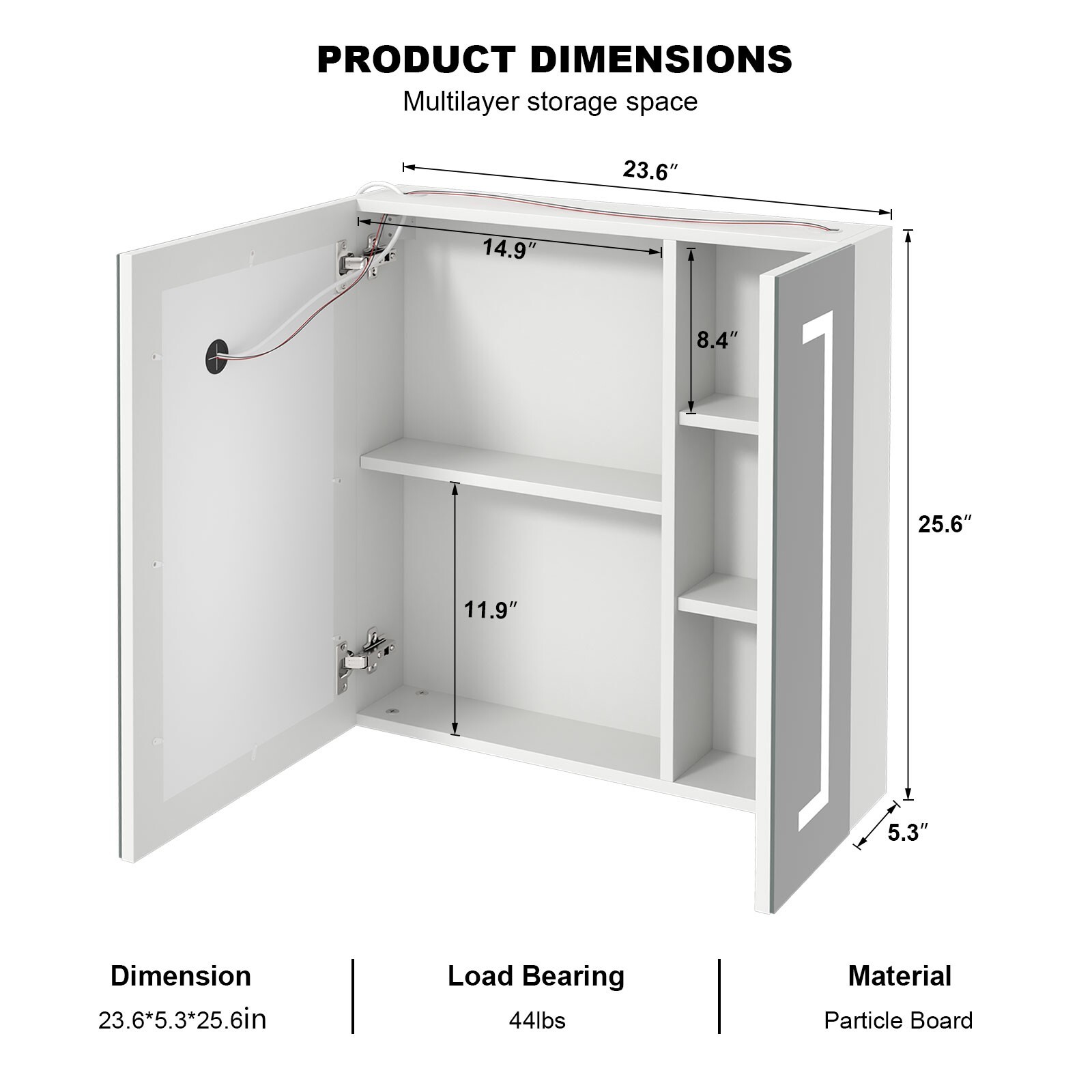 Dimmable LED Lighted Medicine Cabinet with Mirror Wall-mounted Bathroom Cabinet
