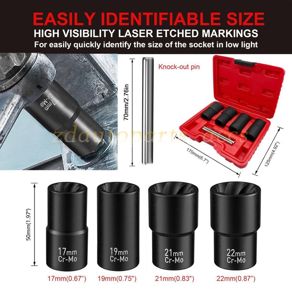 ABN Twist Socket Set Lug Nut Remover Extractor Tool- 5PC 1/2"Dr.Twist Socket Set