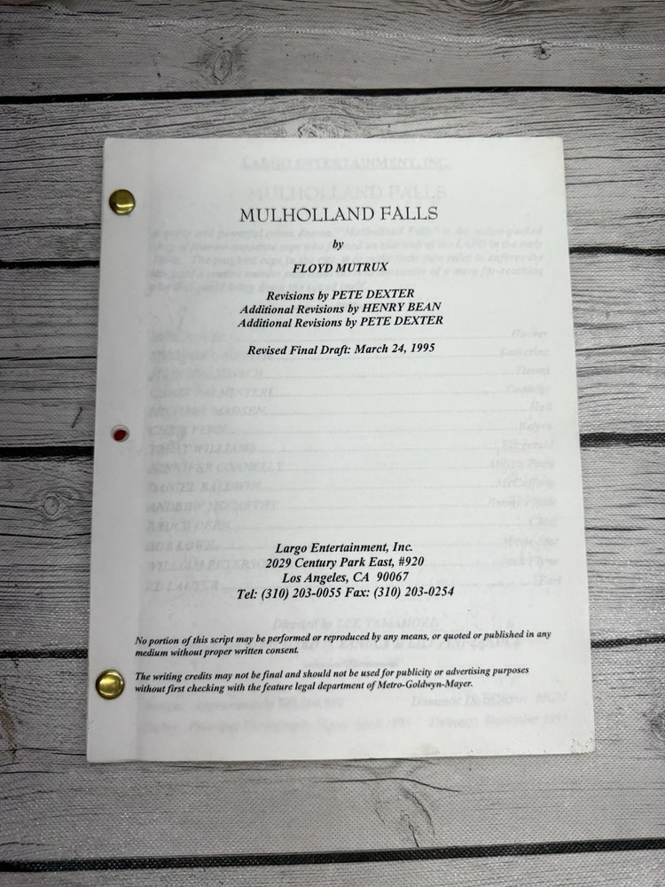 MULHOLLAND FALLS Original Revised Final Draft: March 24, 1995 Movie Script