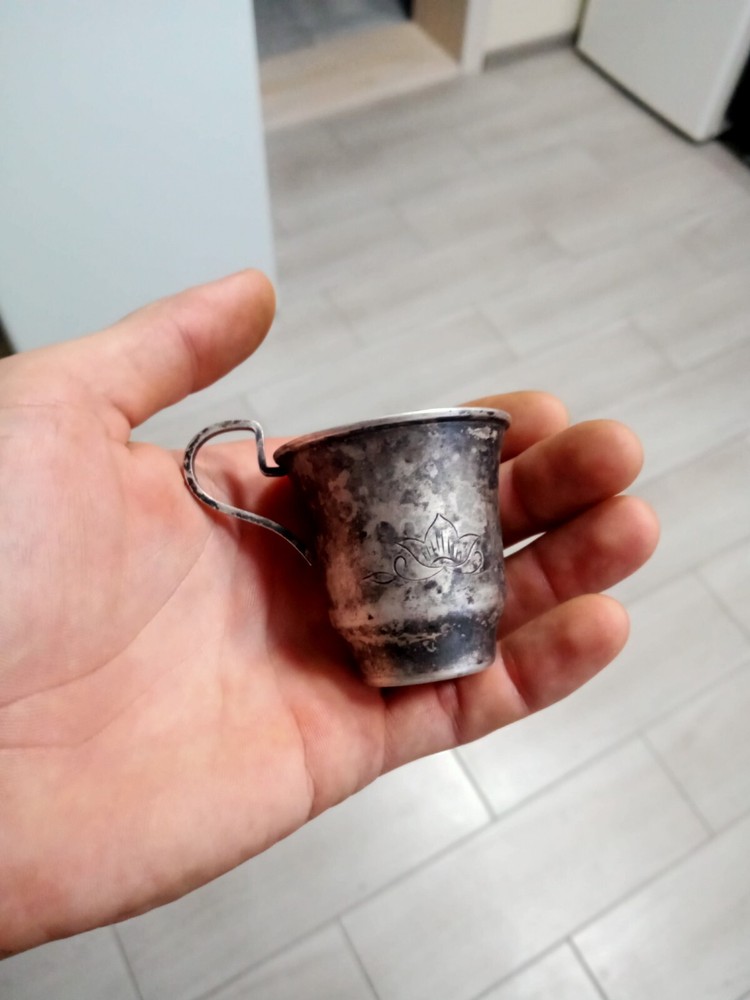 antique cup covered with silver, silver plating