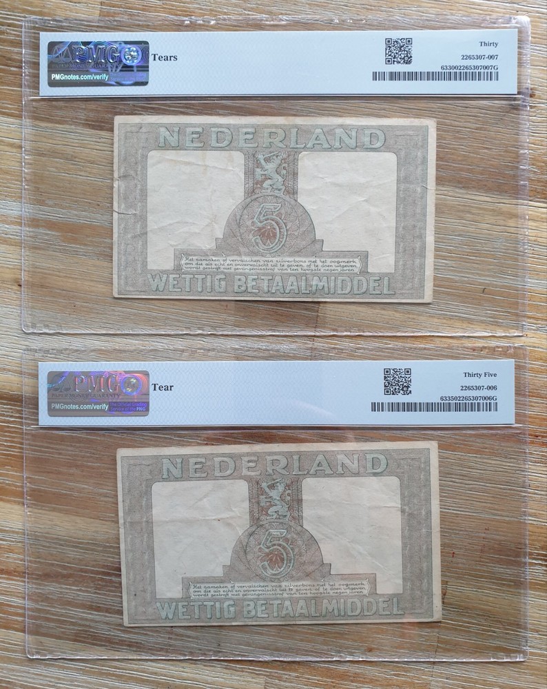 Netherlands Silver Note 5 gulden 1944 PMG consecutive banknote