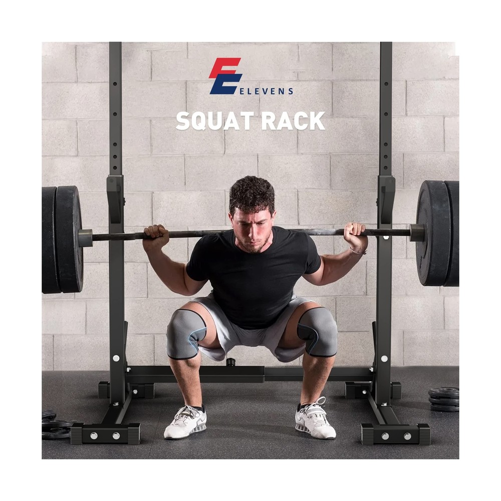 Elevens Squat Rack Stand Adjustable Bench Press Rack Barbell Rack Stand Multi...