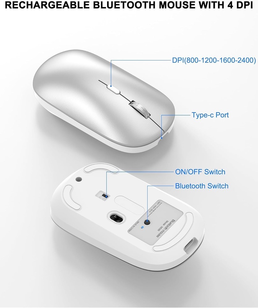 Bluetooth Keyboard Mouse for Mac Rechargeable Slim Quiet iPad iPhone Combo