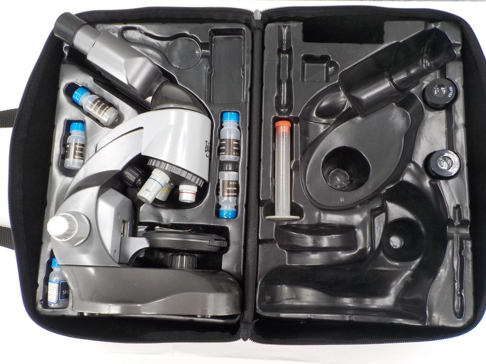 USED EDU SCIENCE STUDENT MICROSCOPE WITH CARRYING CASE SPECIMAN VIALS MSNG PCS