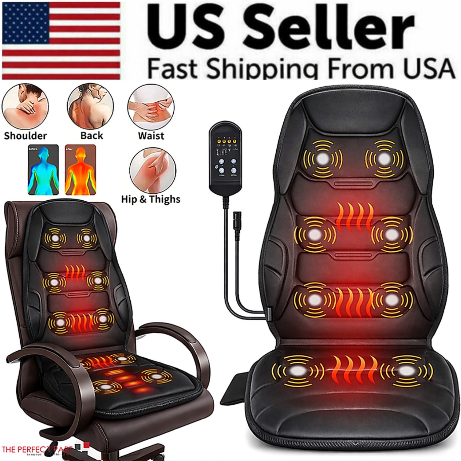 Massage Seat Cushion With Heated Back Neck Body Massager Chair For Home Office