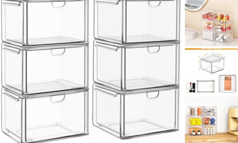 6 Pack Small Stackable Stroage Drawers, Acrylic Bathroom Makeup 6 Small
