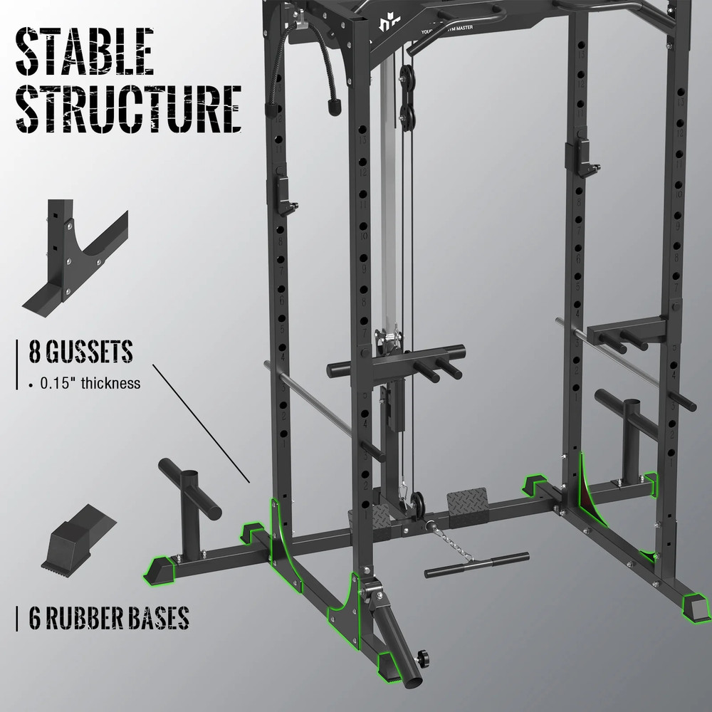 LAT Pulldown System Multi-Functional Squat Rack Exercise Power Cages Metal Black