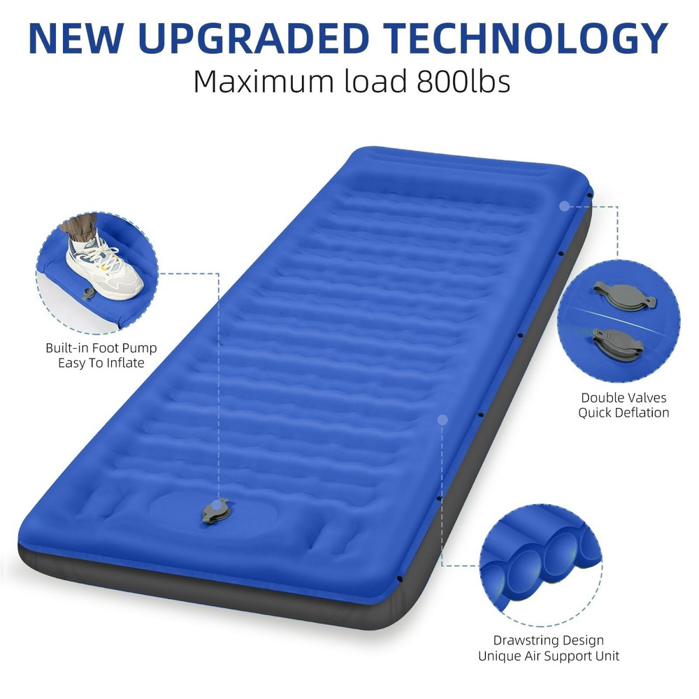 Inflatable Camping Sleeping Pad with Pillow & Pump - 5 Thick Lightweight Ma