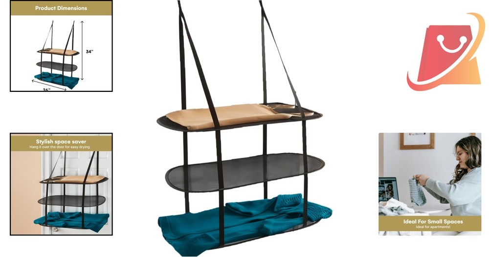 3 Tier Over Door Drying Rack Polyester Breathable Mesh Small Spaces