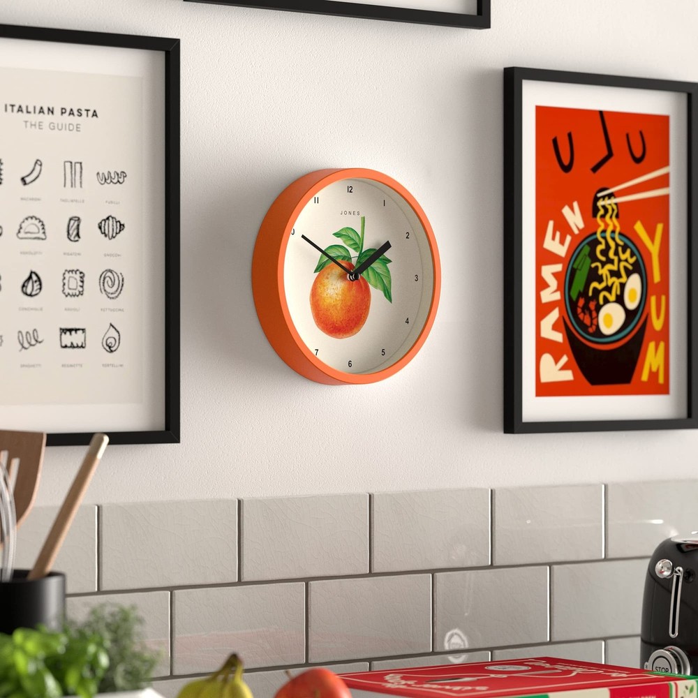 JONES CLOCKS® Fruit Wall Clock | Small Round Clock | 8 inch | Orange | Bota