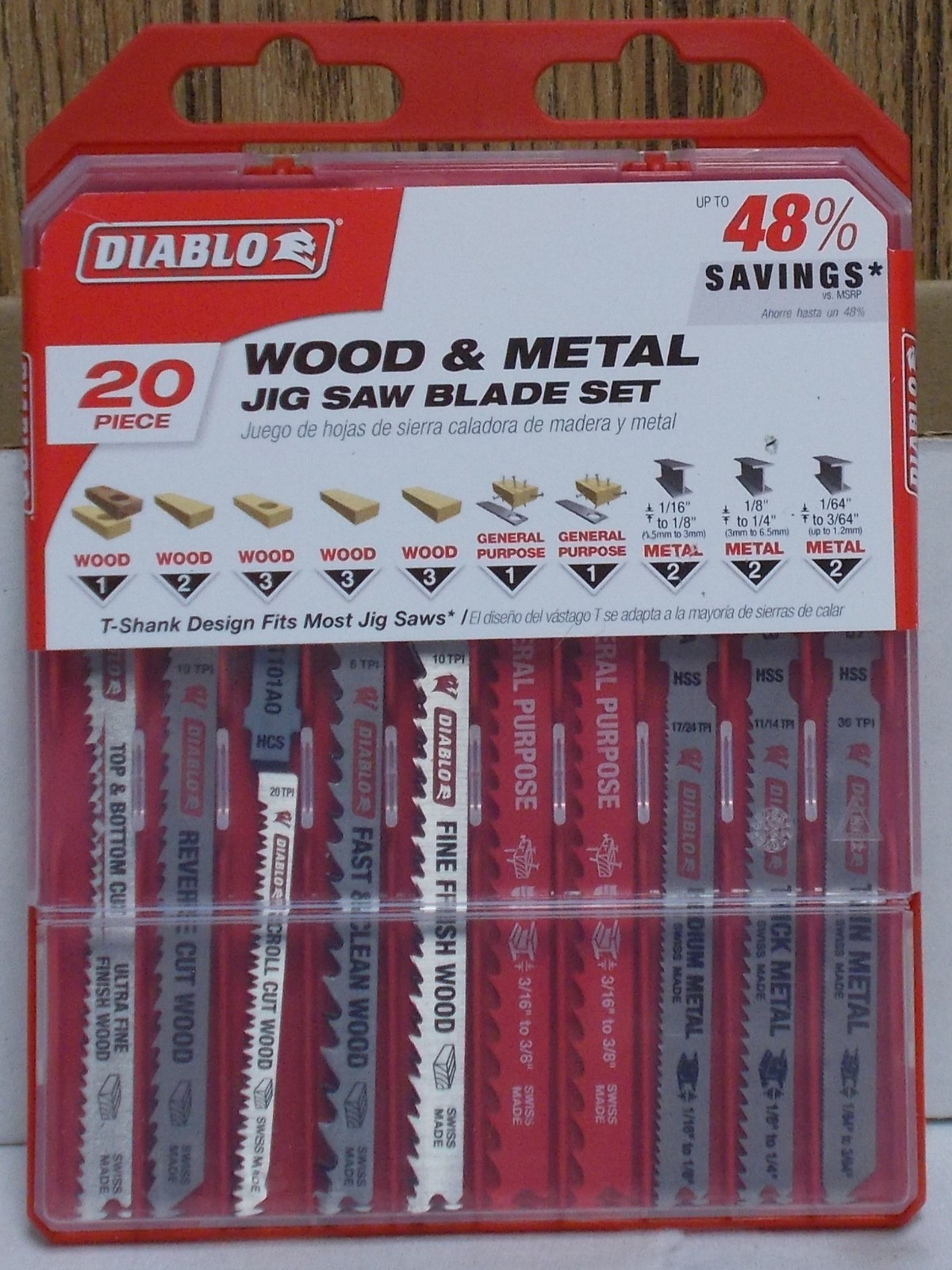 Diablo DJT20S T-Shank Wood & Metal 20 Piece Jig Saw Blade Set With Case