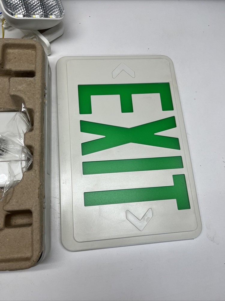 Spectsun 1 Pack Led Green Exit Sign with Battery Backup Combo Emergency Light