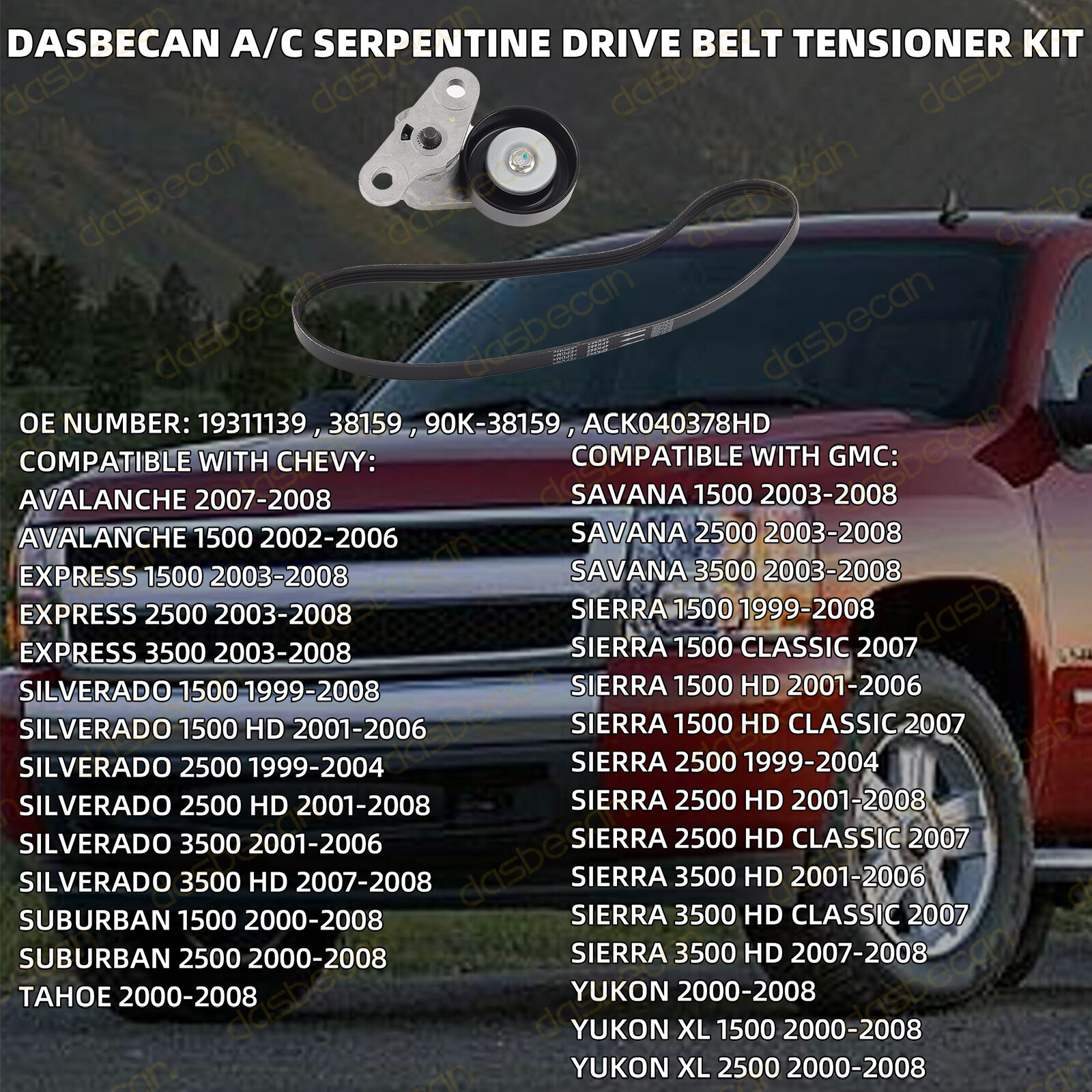 Serpentine Drive Belt Tensioner Kit For Cadillac Chevy Silverado GMC 90K-38159