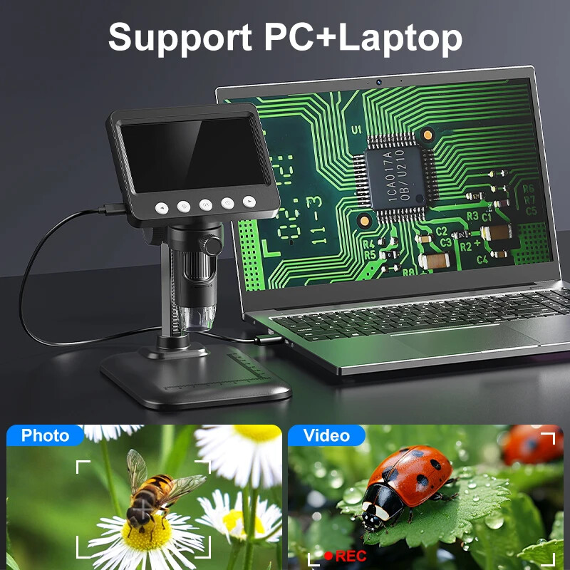 4.3'' Digital Microscope 1600X Magnification Electronic Welding Microscope 1080P