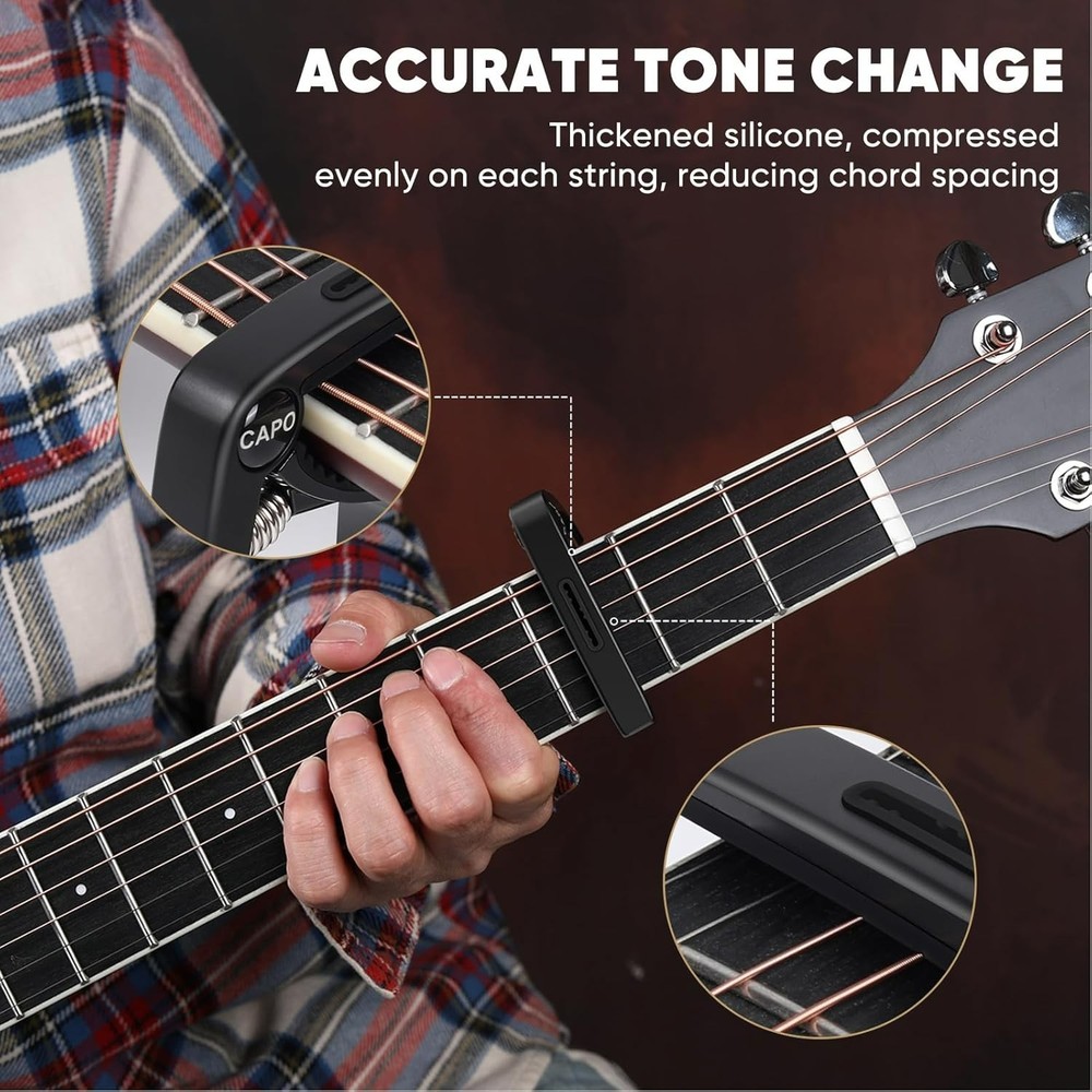Lightning-Quick 6-String Capo & Picks - Perfect for Guitars, Ukuleles, Mandolins