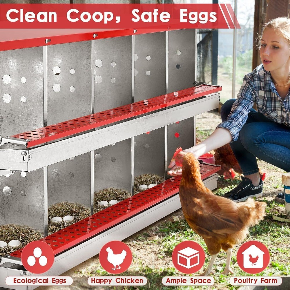 10 Holes Chicken Nesting Box Poultry Perch Brooding Box Egg Automatic Collection