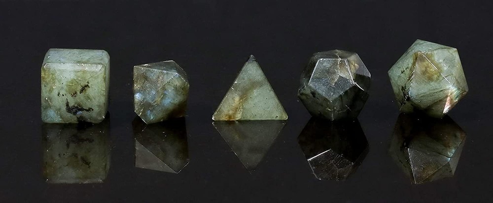 LABRADORITE SACRED GEOMETRY PLATONIC SOLIDS SET, LABRADORITE GEOMETRY SET
