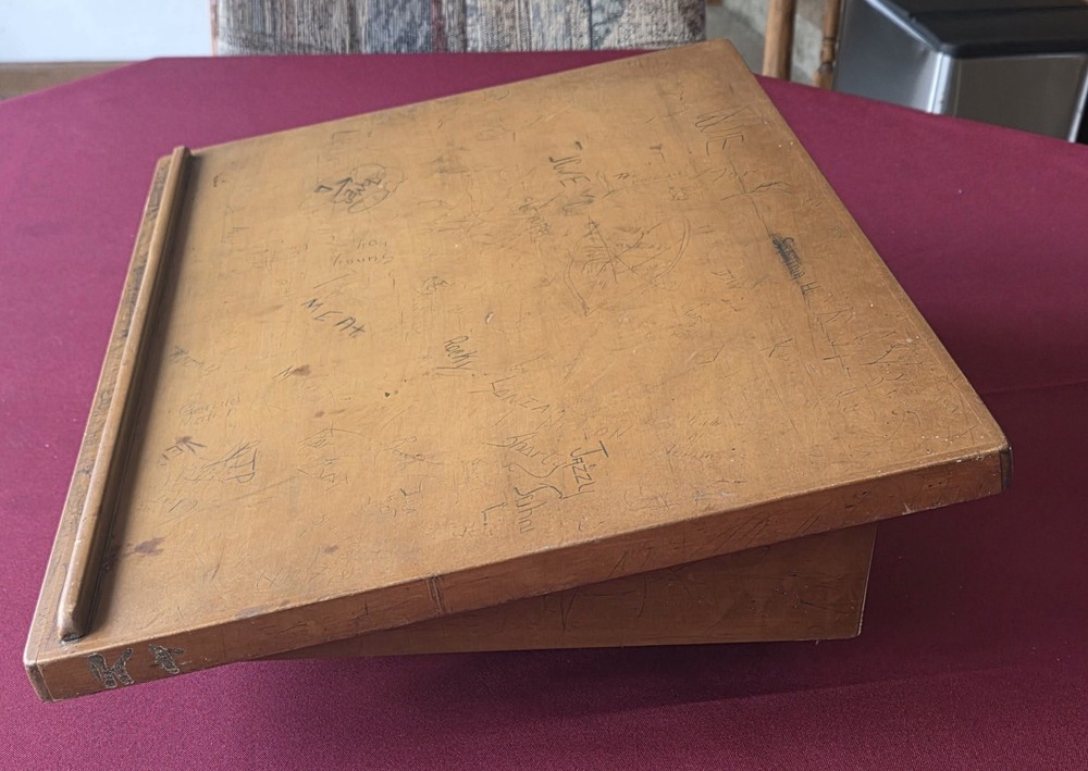 Vintage Original Classroom Solid Wood Rotating Drafting Drawing Table Desk Top