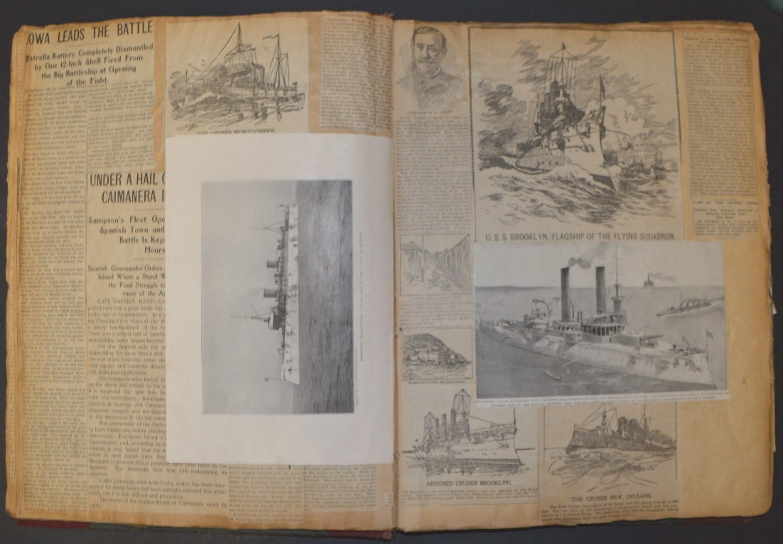 Antique 1898 SPANISH AMERICAN WAR SCRAPBOOK, Huge, Original ! Remember the Maine