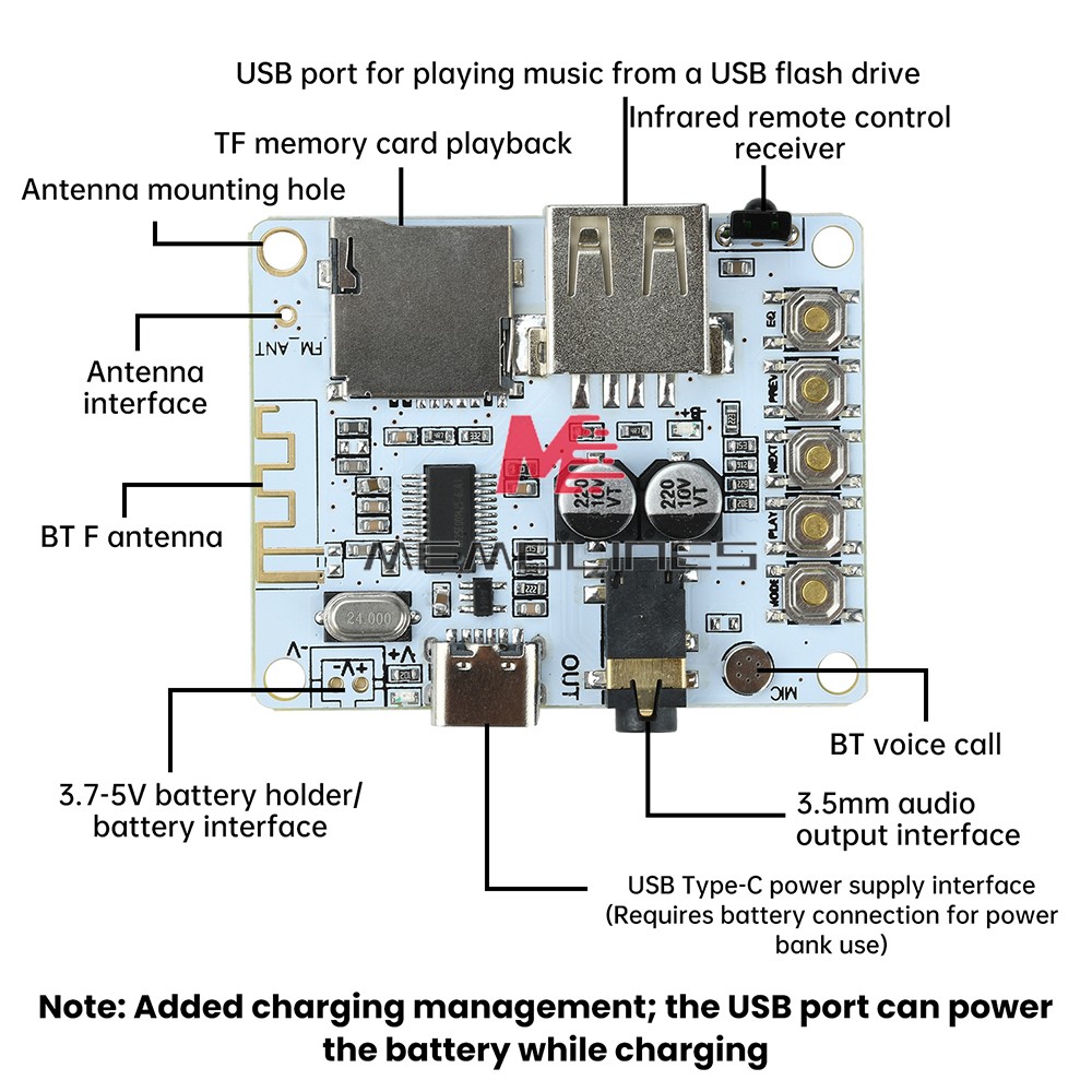 Bluetooth 5.4 Audio Receiver Board mp3 Lossless Decoder Decoding Module Type C