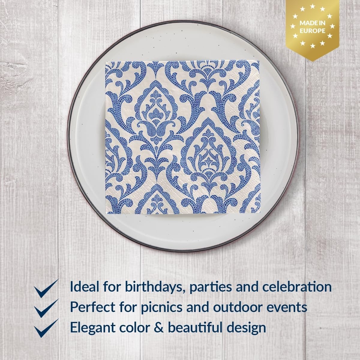 PAW 5'' Blue Cocktail Napkins 100 Pcs Portuguese Tile Party Beverage