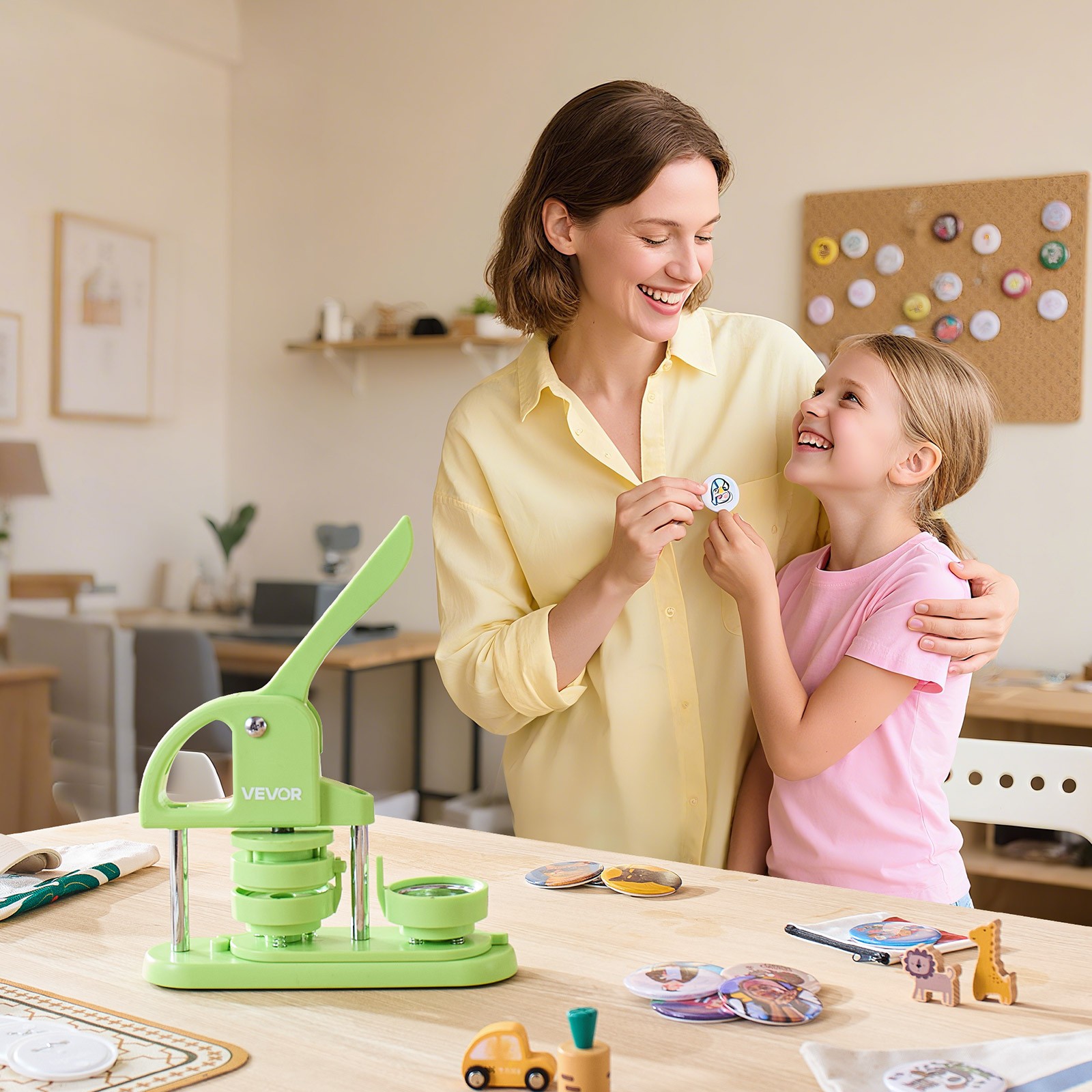 VEVOR Button Maker Machine Plastic Pin Maker 2.28 in 100pcs Button Parts Green