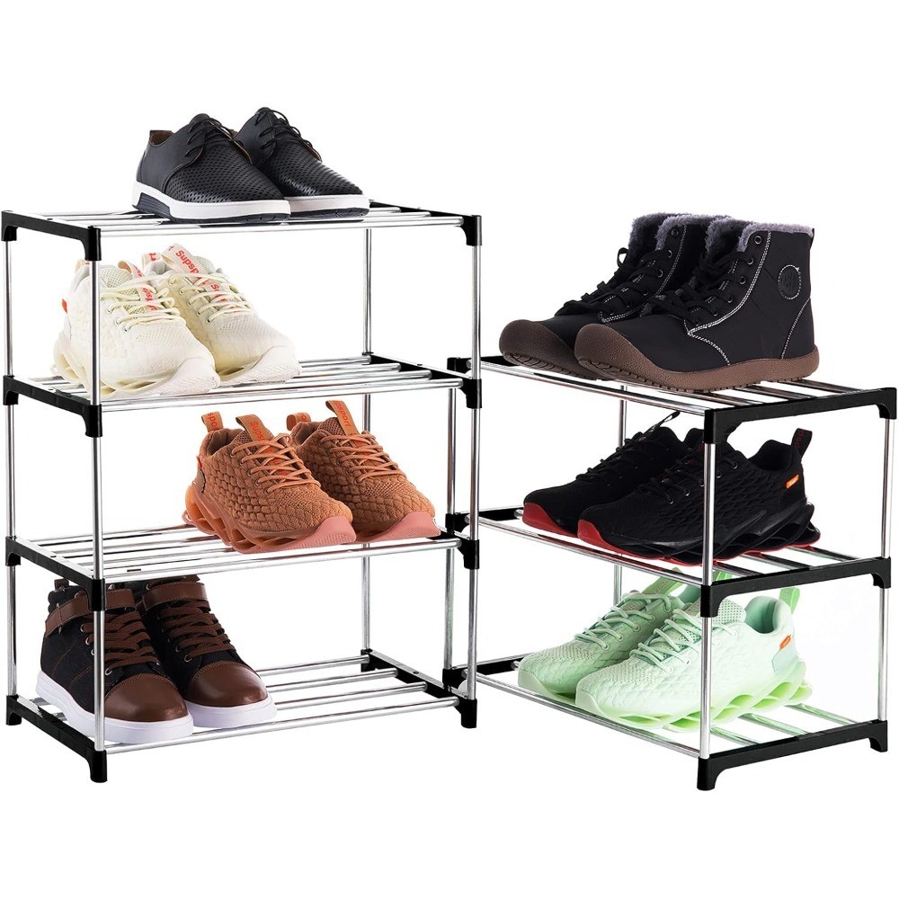 3-Tier Stackable Small Shoe Rack, Lightweight Shoe Shelf Storage Organizer for