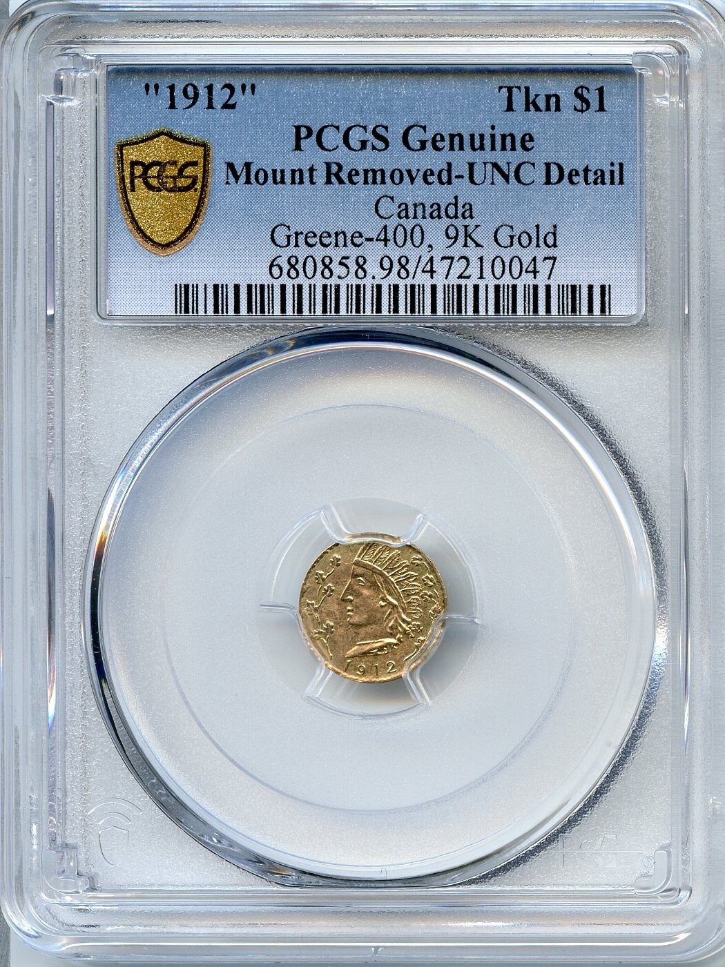 1912 $1 British Columbia, California Fractional Gold, Greene-400 / PCGS UNC, HR7